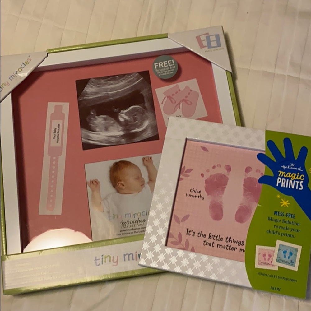 Baby shadow box and hallmark magic prints frame
